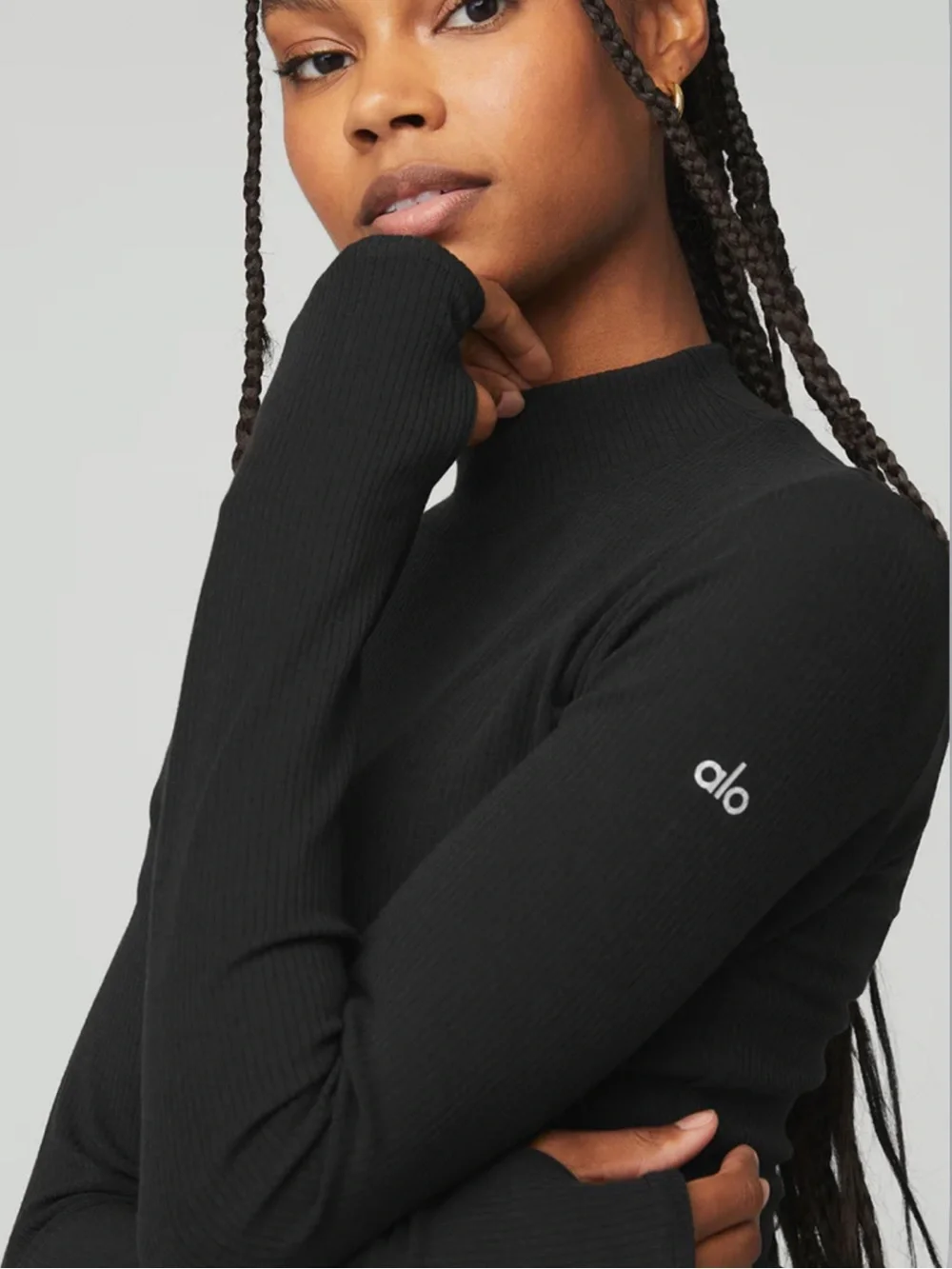 LIKE NEW ALO Wellness Rib Mock Neck, Black, size S